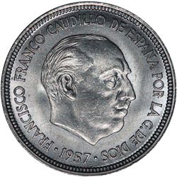 Spain 1957 (58) 5 Pesetas - near Gem