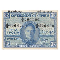 Cyprus - Specimen 3 Piastres (6th.April.1944)