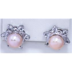 PEACH PEARL AND CZ EARRING