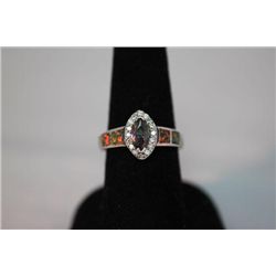 23.00 CTW ANTIQUE LOOKING CZ AND OPAL PEARL RING .925 S