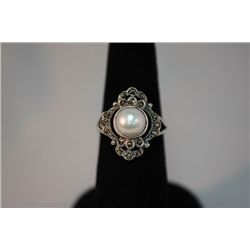 20.00 CTW ANTIQUE LOOKING PEARL RING .925 STERLING SILV