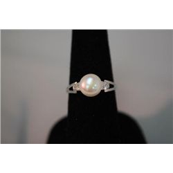 20.00 CTW ANTIQUE LOOKING CZ AND  PEARL RING .925 STERL