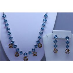 201.40 CTW BLUE TOPAZ AND CITRINE NECKLACE AND EARRING