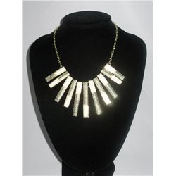 151CTW WHITE HANGING BARS BRASS NECKLACE;18INCH