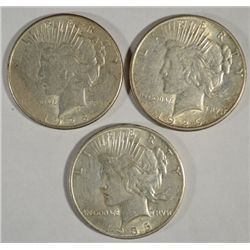 ( 3 ) NICE CIRCULATED PEACE SILVER DOLLARS