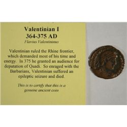 ANCIENT ROMAN COIN ATTRIBUTED TO THE RULE OF VALENTINIAN I CIRCA 364-375 A.D.