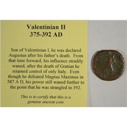 ANCIENT ROMAN COIN ATTRIBUTED TO THE RULE OF VALENTINIAN II CIRCA 375-392 A.D.