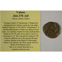 ANCIENT ROMAN COIN ATTRIBUTED TO THE RULE OF VALENS CIRCA 364-378 A.D.