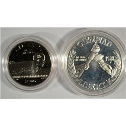 1988 OLYMPICS PROOF SILVER DOLLAR AND A 1996  OLYMPICS ( SWIMMING ) CLAD HALF