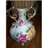 Image 1 : 6" NIPPON VASE, 4 FOOTED, DBL HANDLE, ROSE AND LATTICE DESIGN
