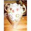 Image 1 : 6" NIPPON VASE W/PURPLE AND WHITE FLOWERS, DBL HANDLE