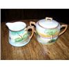 Image 1 : 6 PC. NIPPON SUGAR, CREAMER, CUPS AND SAUCERS - LAKE SCENE