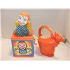 Image 1 : 2 PC. JACK IN THE BOX AND PLASTIC CLOWN WATERING CAN