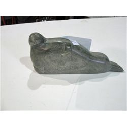Inuit grey argillite carving - seal, signed by