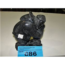 Inuit black soapstone carving - eskimo and child