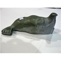 Inuit grey argillite carving - seal, signed by