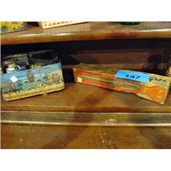 Shelf lot of collectors tins, packages, etc (7pcs)