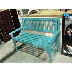 Soda fountain diner painted turqouise wooden bench