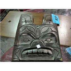 West coast native wood carved cedar planque titled