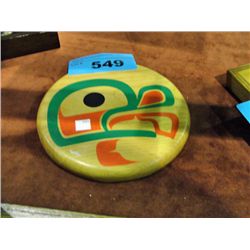 West coast native wood plaque titled frog by