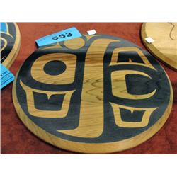 West coast native wood carved plaque titled Whale