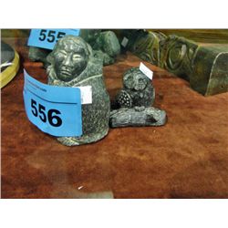 2 wolf original inuit figurines