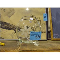 Footed etched glass flower vase