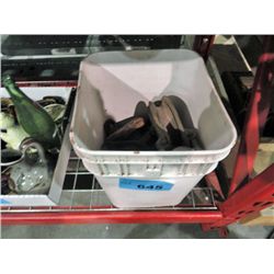 Box of vintage pulleys