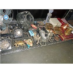 Shelf lot of vintage phones, collectables, etc