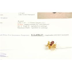 14k gold 0.36carat custom made ruby Bee brooch