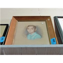 Framed original charcoal portrait drawing