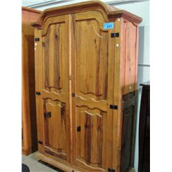 Approx 7F tall pine armoire liqour cabinet and