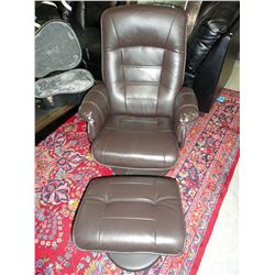 Brown leather recliner with matching footstool