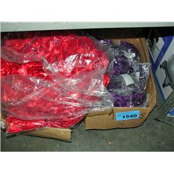 3 boxes of red and purple gift wrapping ribbosn