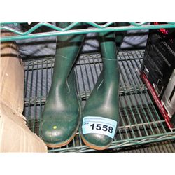 Pair of green rubber steel toed work boots