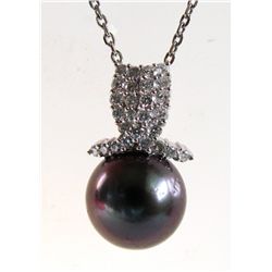 Tahitian Pearl Pendant 12 mm / Dia: .73Ct 18K W/g