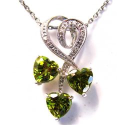 Peridot Diamond Heart Pendant: 2.77Ct 14K W/g