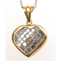Princess Diamond Heart Pendant: 1.00Ct 14K Y/g