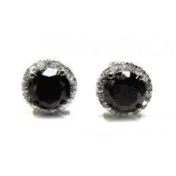 Earring Black White Diamonds1.78ct 14k W/G