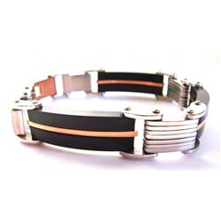 Men Bracelet Stainless steel Black&Rose Tri  Line
