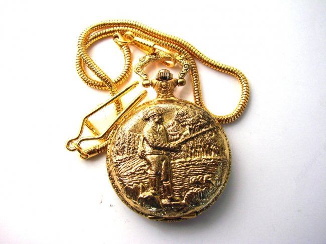 pocket watch with fishing design