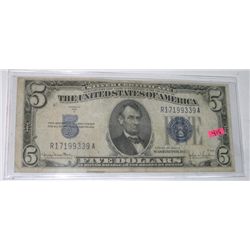 1934 SERIES D $5 SILVER CERTIFICATE SERIAL # R17199339A *RARE FINE GRADE EARLY NOTE*!!