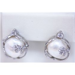 WHITE PEARL AND CZ EARRING