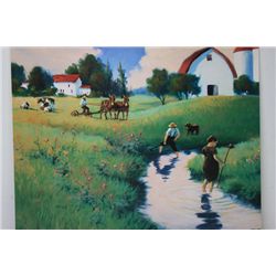 Beautiful landscape capturing Amish workers