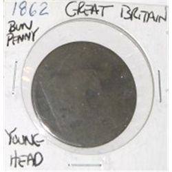 1862 GREAT BRITAIN *YOUNG HEAD/BUNPENNY* *RARE NICE EARLY BRITISH PENNY*!!