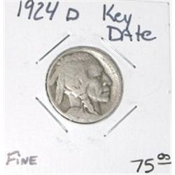 1924-D BUFFALO NICKEL RED BOOKVALUE IS $75.00+ *RARE FINE GRADE KEY DATE*!!