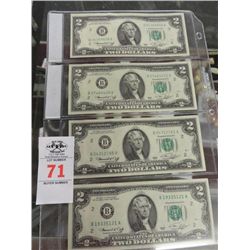 4-Pack of $2 Notes - Cancelled Stamp on Backs