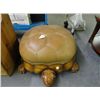 Image 1 : Carved Wood Turtle Leather Footstool