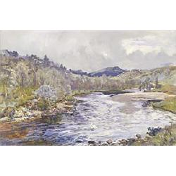 Lionel Dalhousie Robertson Edwards (1878-1966), River landscape with fishermen, watercolour and goua