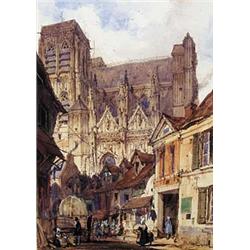 Joseph Nash (1808-1878), Saint Vulfran, Abbeville, watercolour heightened with white, signed and dat